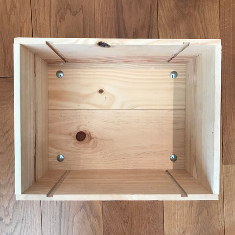 Wooden Wine Case with red wheels