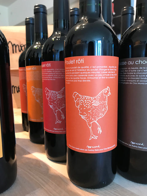 Food pairing theme for the Clos Monicord 2015 fine Bordeaux wine labels