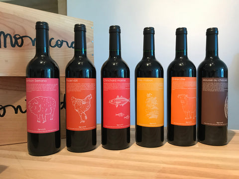 Food pairing theme for the Clos Monicord 2015 fine Bordeaux wine labels